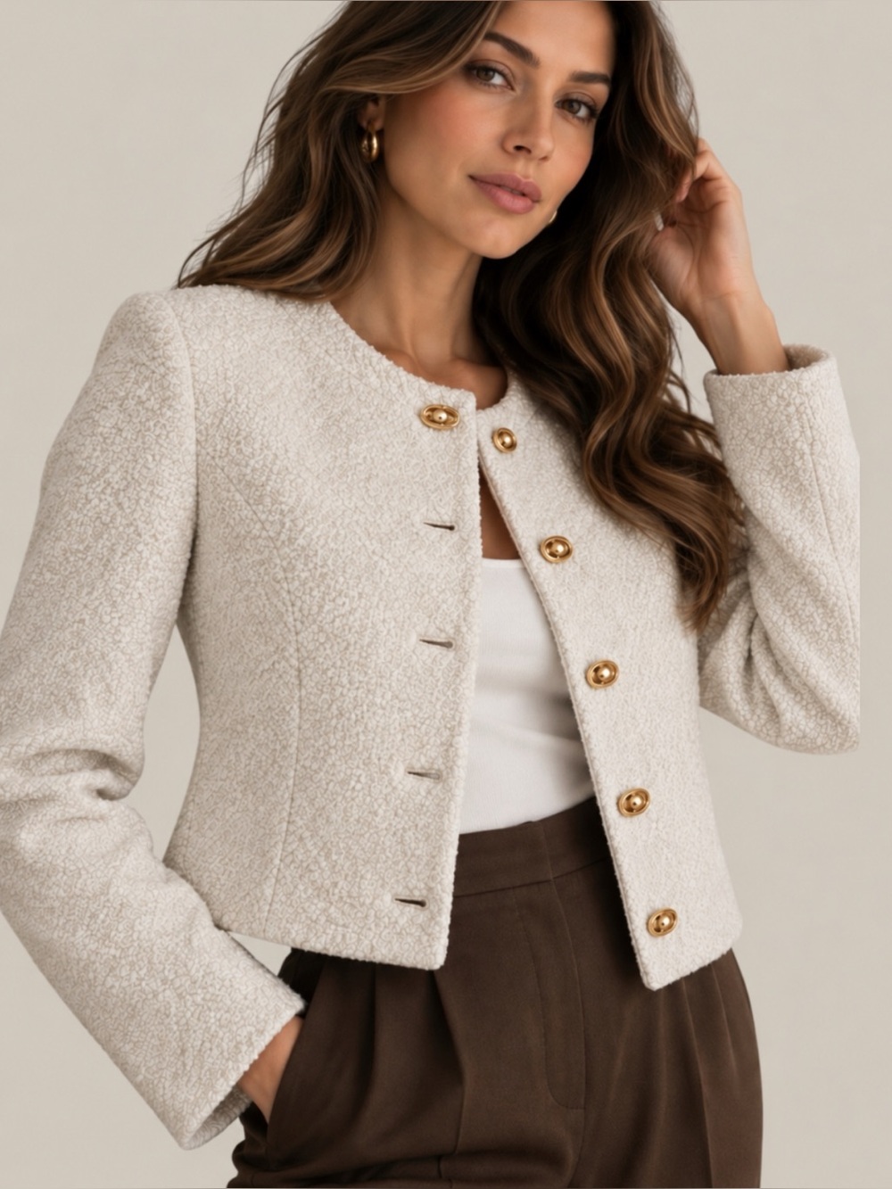 ARCHAIC Korean Designer Ivory Boucle Wool Cropped Jacket Size S